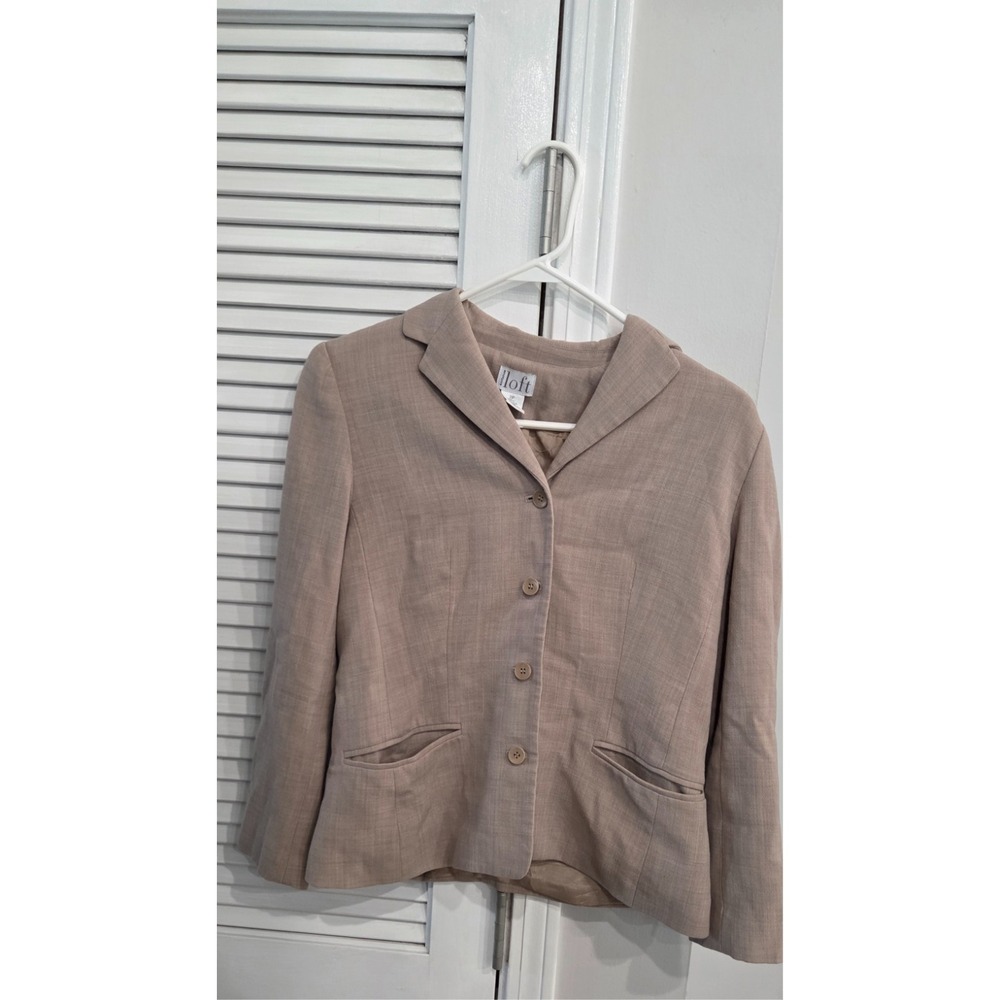 Ann Taylor Loft 100% Wool Beige Blazer 2P Petite Neutral Business Suit Jacket